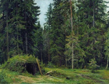 150の主題の芸術作品 Painting - 森の小屋 1892 古典的な風景 イワン・イワノビッチの木